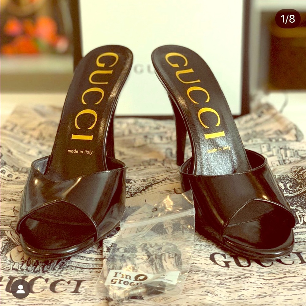 Gucci black leather slides heels